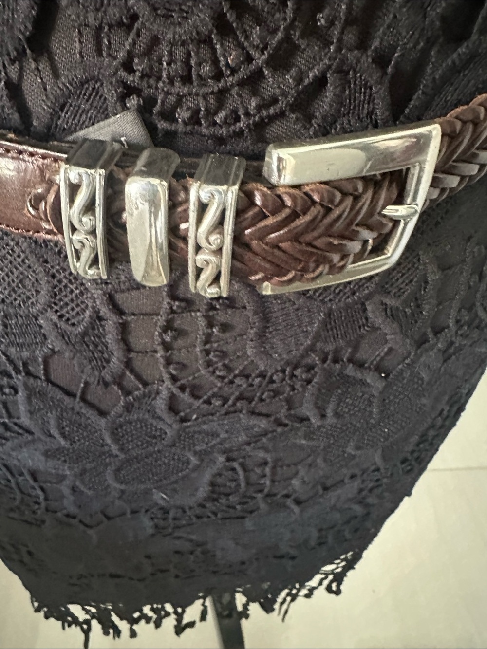 Brighton Braided Brown Leather Belt with Silver Accents